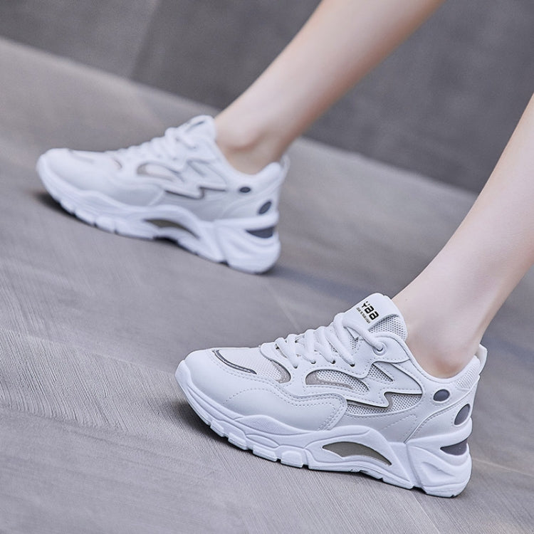 811-1 Spring Breathable Casual Shoes Leather-paneled Mesh Ladies Sports Shoes, Size: