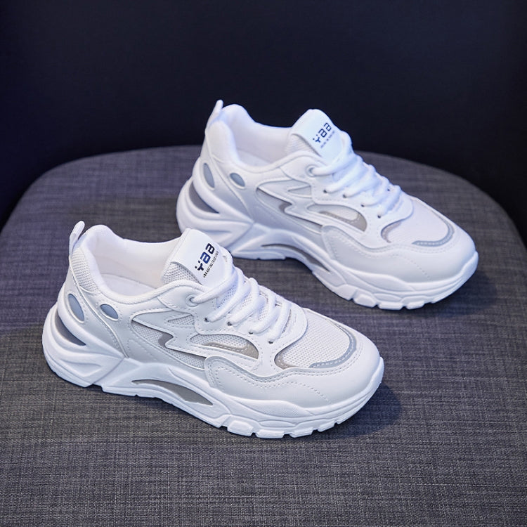 811-1 Spring Breathable Casual Shoes Leather-paneled Mesh Ladies Sports Shoes, Size: