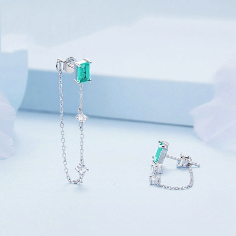 BSE784 S925 Platinum Plated Sterling Silver Irregular Long Chain Stud Earrings