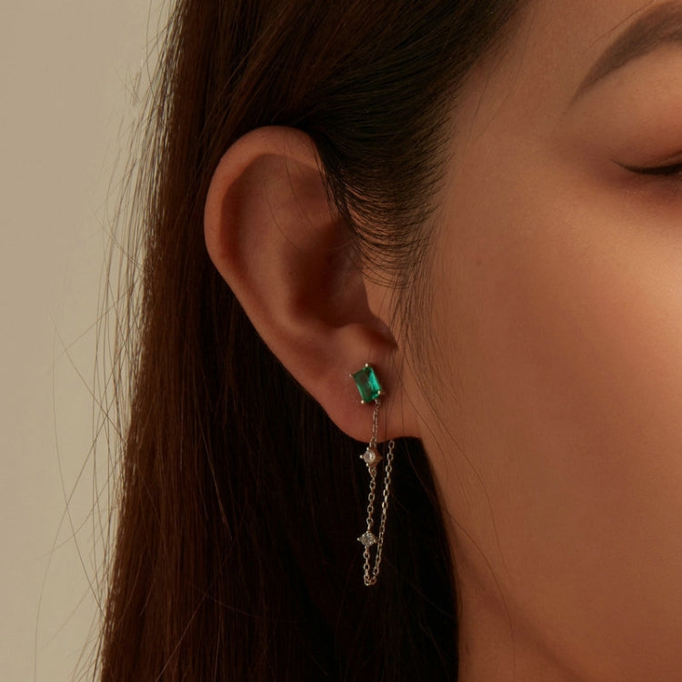 BSE784 S925 Platinum Plated Sterling Silver Irregular Long Chain Stud Earrings