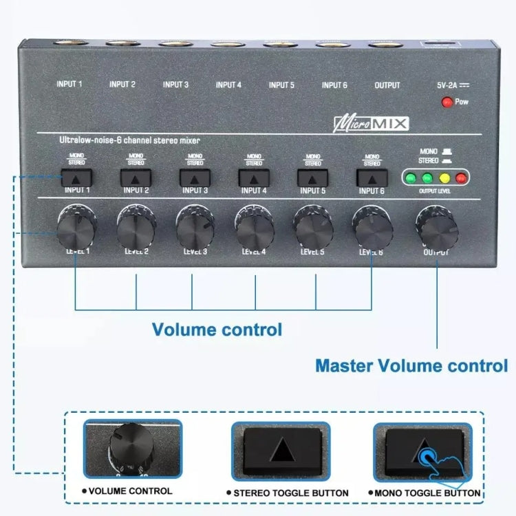 6 Way Mixer With Single Channel Stereo Switching Mini Signal Hybrid Small Audio