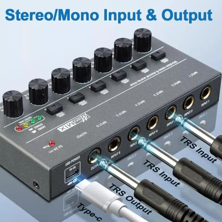 6 Way Mixer With Single Channel Stereo Switching Mini Signal Hybrid Small Audio