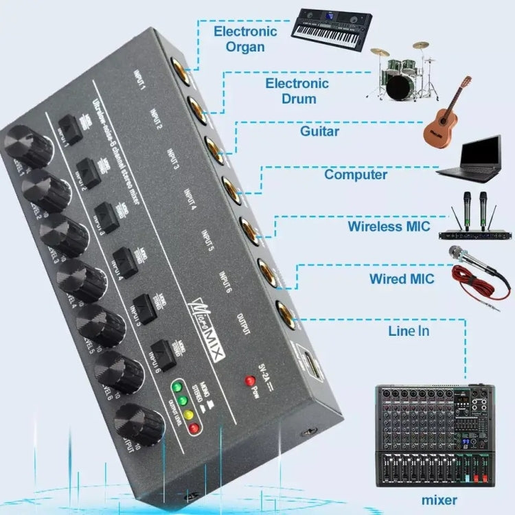 6 Way Mixer With Single Channel Stereo Switching Mini Signal Hybrid Small Audio