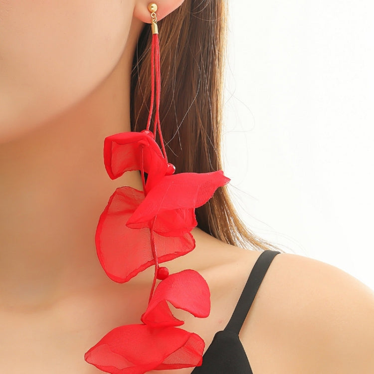 Long Exaggerated Fabric Art Handmade Petal Earrings, Color: E1908-29 Black