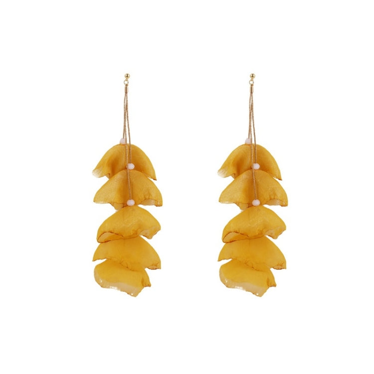 Long Exaggerated Fabric Art Handmade Petal Earrings, Color: E1908-30 Yellow