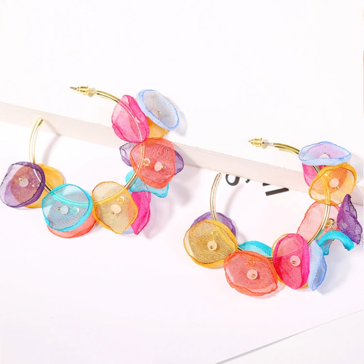 Long Exaggerated Fabric Art Handmade Petal Earrings, Color: E1910-6 Colorful