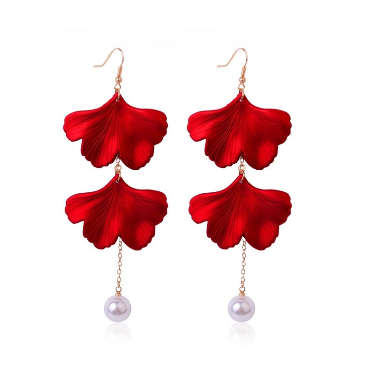 Long Exaggerated Fabric Art Handmade Petal Earrings, Color: E1910-3 2 Sides Maple Leaves