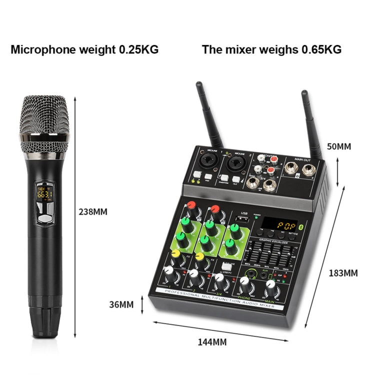 UF5-M 4 Way Mixer With Wireless Microphone Recording Live USB Bluetooth Reverberation Microphone(Black)