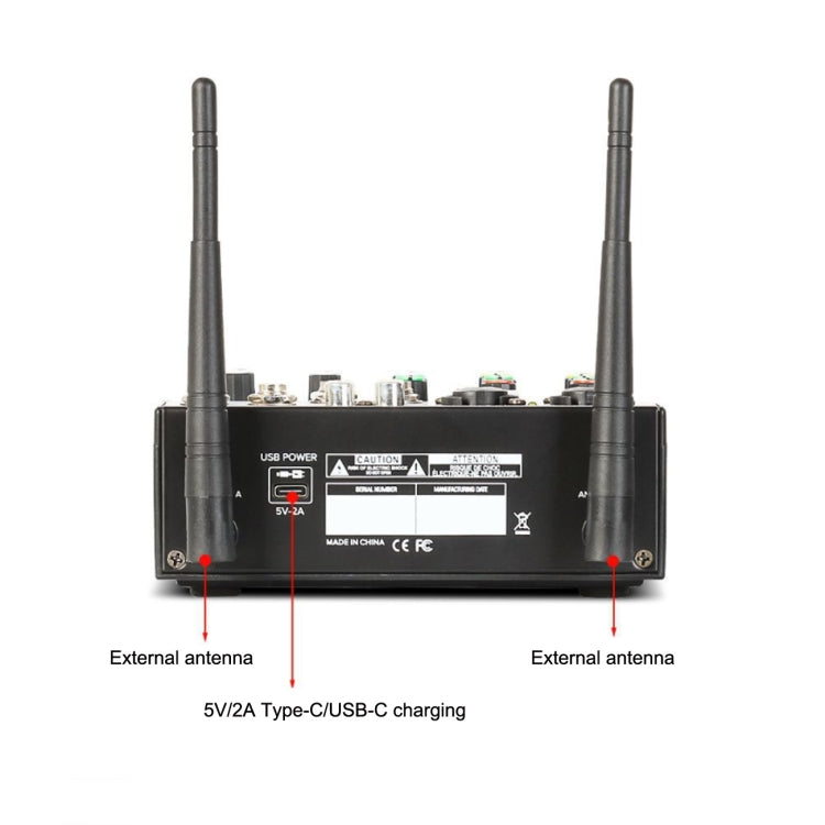 UF5-M 4 Way Mixer With Wireless Microphone Recording Live USB Bluetooth Reverberation Microphone(Black)
