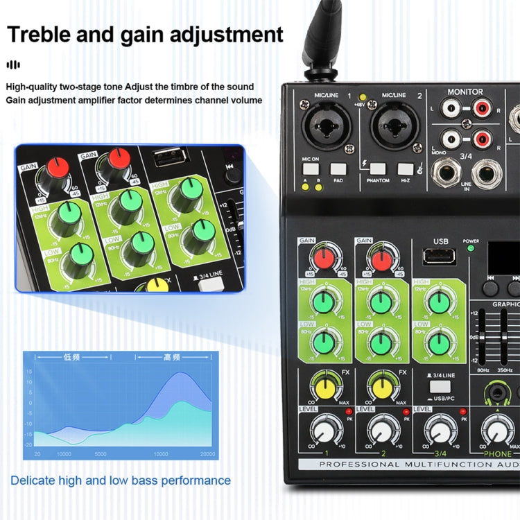 UF5-M 4 Way Mixer With Wireless Microphone Recording Live USB Bluetooth Reverberation Microphone(Black)