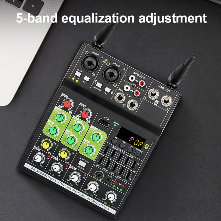 UF5-M 4 Way Mixer With Wireless Microphone Recording Live USB Bluetooth Reverberation Microphone(Black)