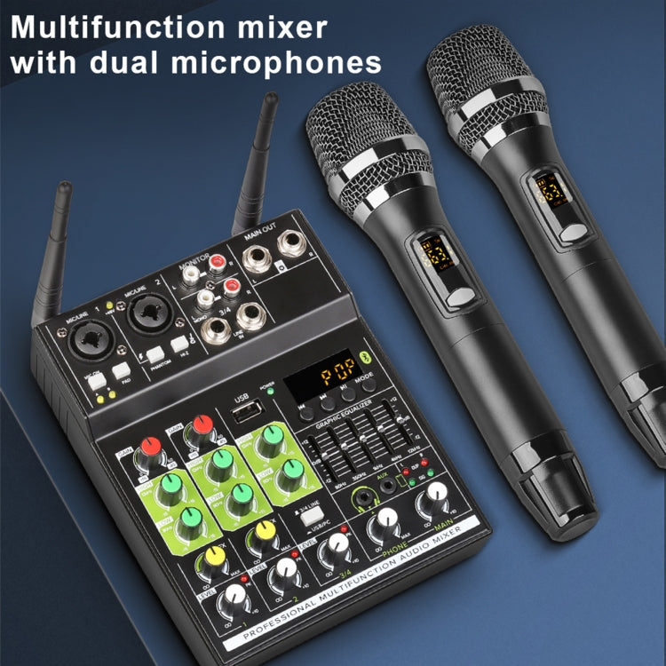 UF5-M 4 Way Mixer With Wireless Microphone Recording Live USB Bluetooth Reverberation Microphone(Black)