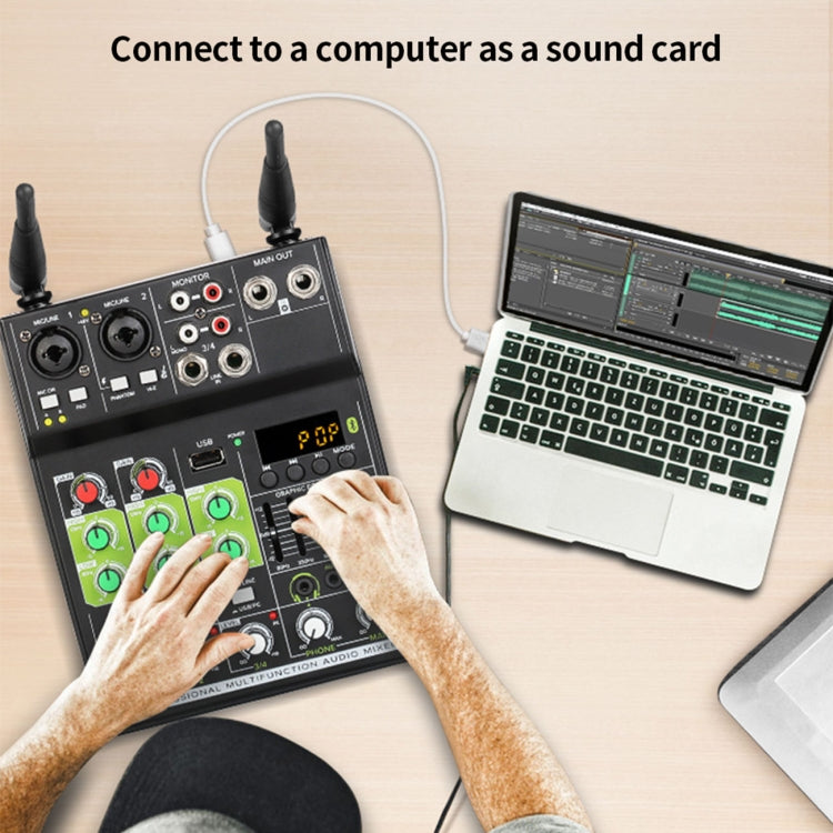 UF5-M 4 Way Mixer With Wireless Microphone Recording Live USB Bluetooth Reverberation Microphone(Black)