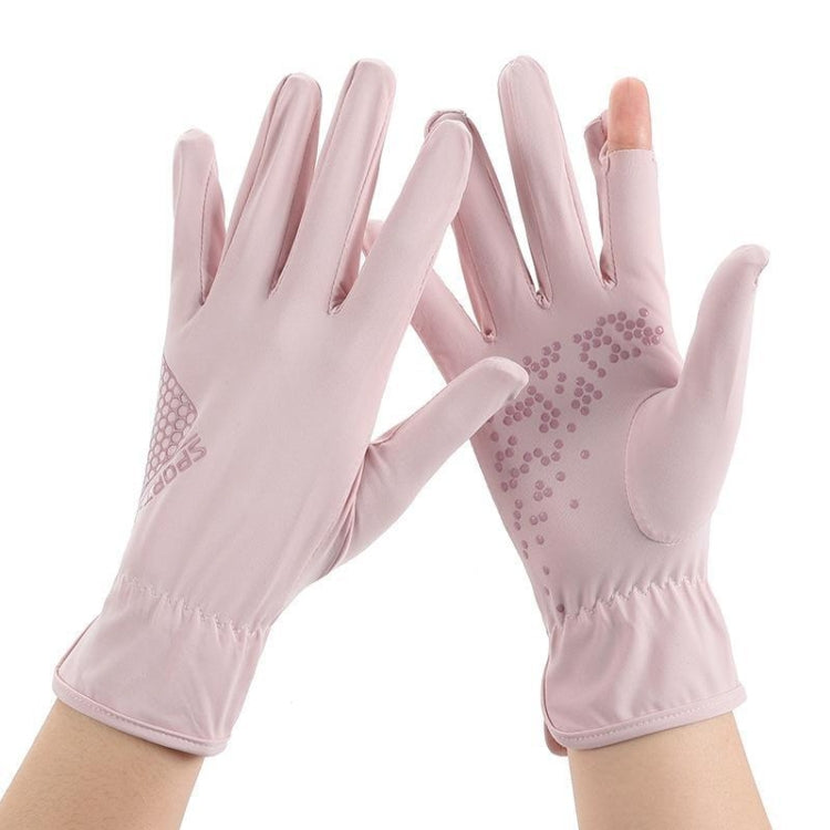 1pair Driving Sunscreen Anti-ultraviolet Thin Summer Ice Silk Dew Finger Non-slip Riding Gloves Free Size