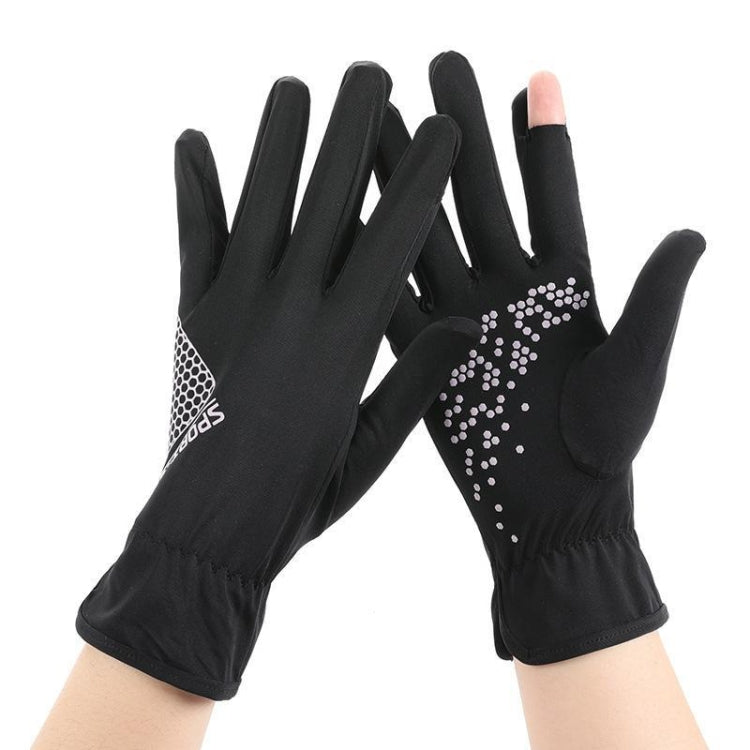 1pair Driving Sunscreen Anti-ultraviolet Thin Summer Ice Silk Dew Finger Non-slip Riding Gloves Free Size