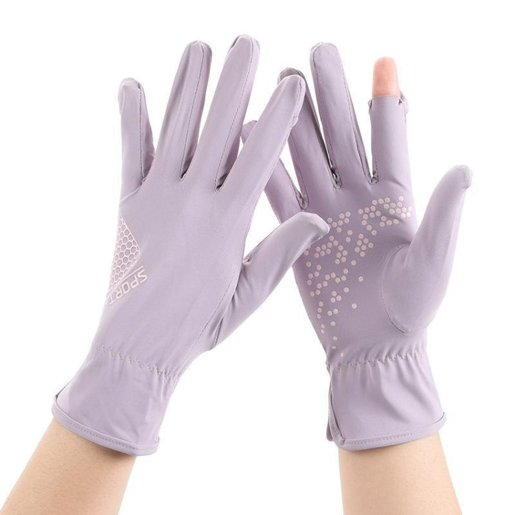 1pair Driving Sunscreen Anti-ultraviolet Thin Summer Ice Silk Dew Finger Non-slip Riding Gloves Free Size
