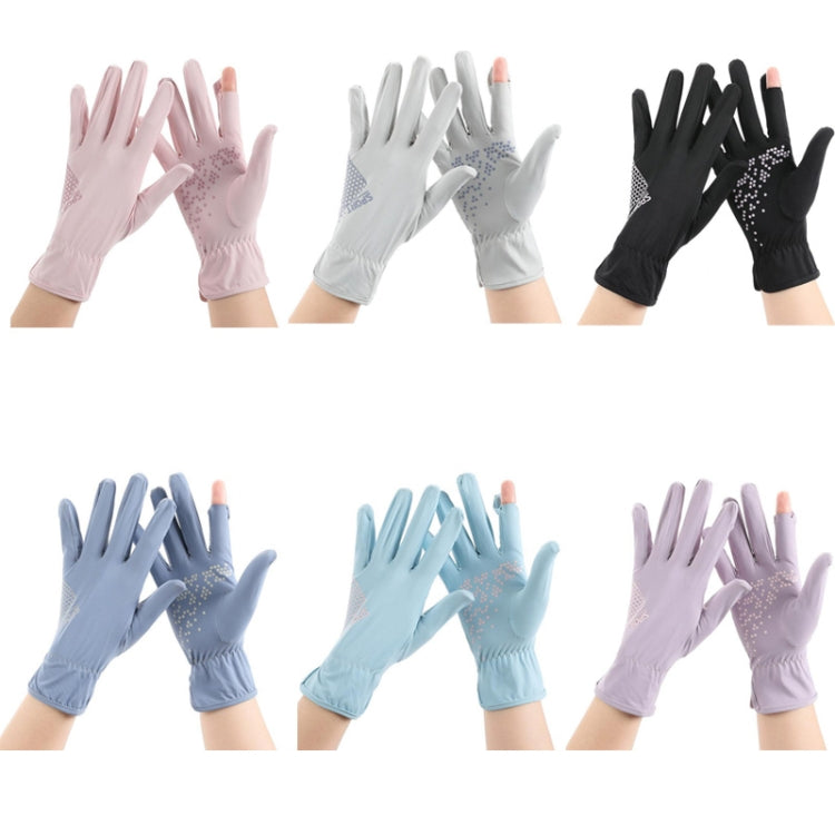 1pair Driving Sunscreen Anti-ultraviolet Thin Summer Ice Silk Dew Finger Non-slip Riding Gloves Free Size