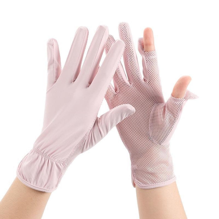 1pair Summer Sunscreen Breathable Thin Anti-ultraviolet Finger Fishing Ice Silk Gloves Free Size