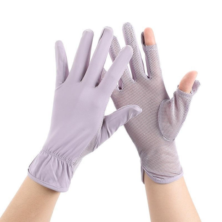 1pair Summer Sunscreen Breathable Thin Anti-ultraviolet Finger Fishing Ice Silk Gloves Free Size