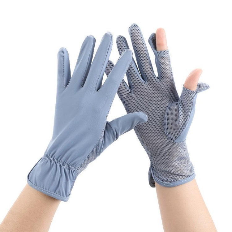 1pair Summer Sunscreen Breathable Thin Anti-ultraviolet Finger Fishing Ice Silk Gloves Free Size