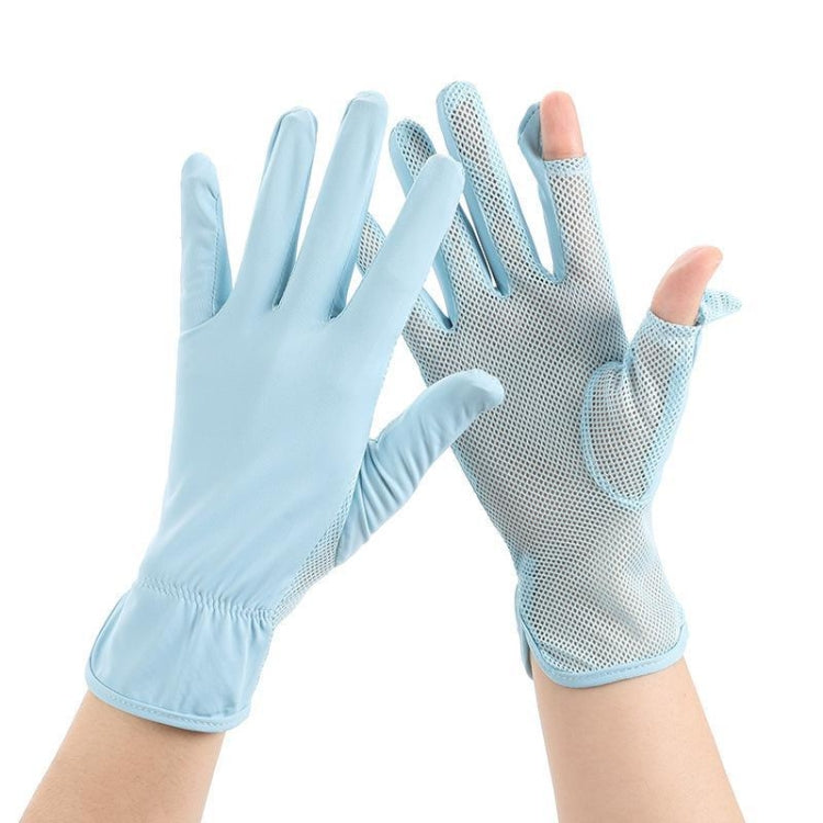 1pair Summer Sunscreen Breathable Thin Anti-ultraviolet Finger Fishing Ice Silk Gloves Free Size