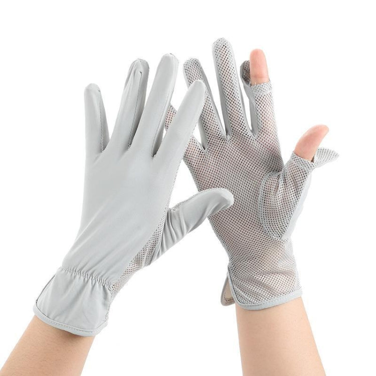 1pair Summer Sunscreen Breathable Thin Anti-ultraviolet Finger Fishing Ice Silk Gloves Free Size