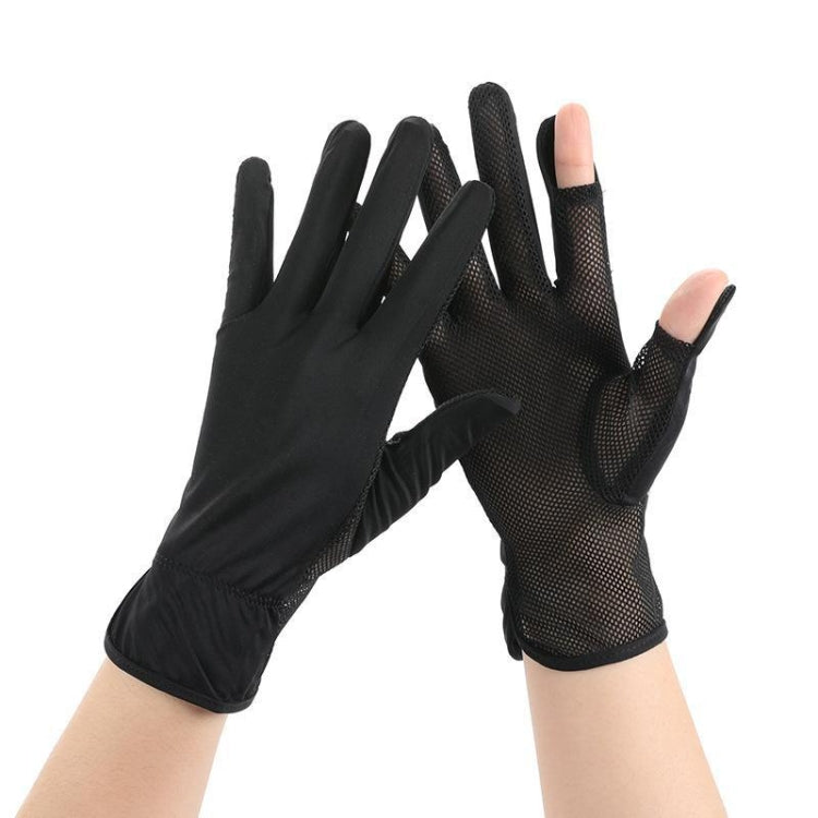 1pair Summer Sunscreen Breathable Thin Anti-ultraviolet Finger Fishing Ice Silk Gloves Free Size