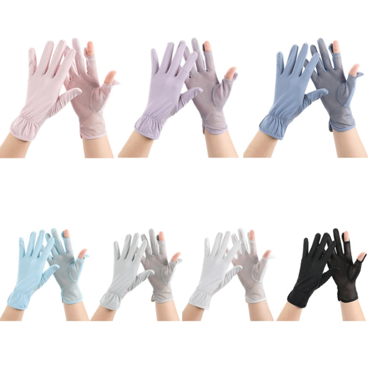 1pair Summer Sunscreen Breathable Thin Anti-ultraviolet Finger Fishing Ice Silk Gloves Free Size
