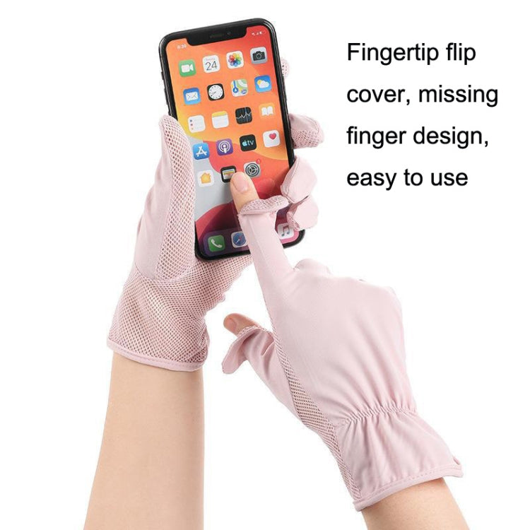 1pair Summer Sunscreen Breathable Thin Anti-ultraviolet Finger Fishing Ice Silk Gloves Free Size