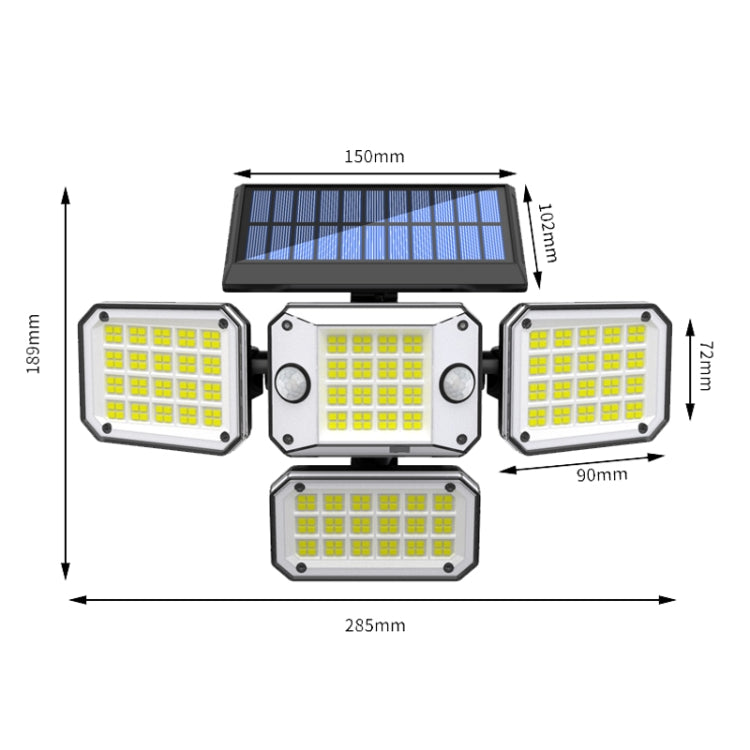 TG-TY10804 Solar 4 Head Double Sensor Light LED Rotating Wall Light With Remote Control(296 LED)