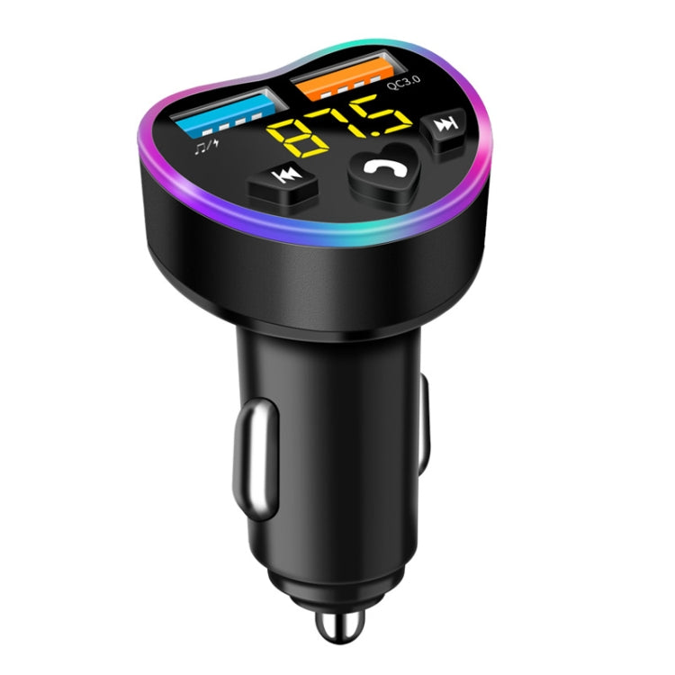 Car MP3 Bluetooth Player FM Transmitter Multifunctional Car Charger, Model: QC3.0 Black