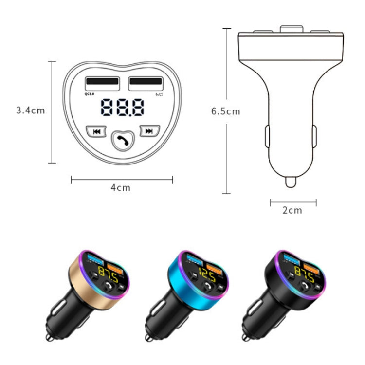 Car MP3 Bluetooth Player FM Transmitter Multifunctional Car Charger, Model: QC3.0 Black