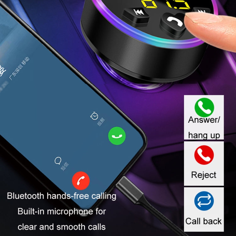 Car MP3 Bluetooth Player FM Transmitter Multifunctional Car Charger, Model: QC3.0 Golden