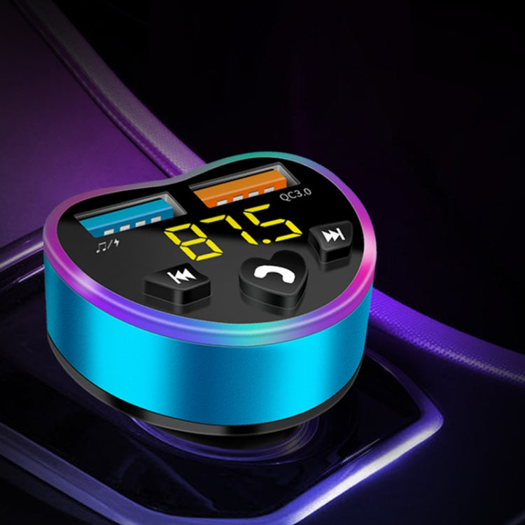 Car MP3 Bluetooth Player FM Transmitter Multifunctional Car Charger, Model: QC3.0 Golden
