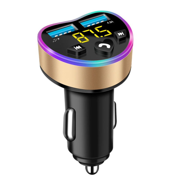 Car MP3 Bluetooth Player FM Transmitter Multifunctional Car Charger, Model: 4.8A Golden