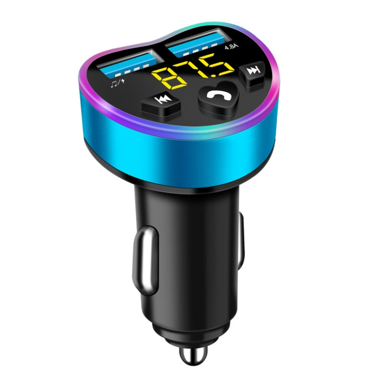 Car MP3 Bluetooth Player FM Transmitter Multifunctional Car Charger, Model: 4.8A Blue