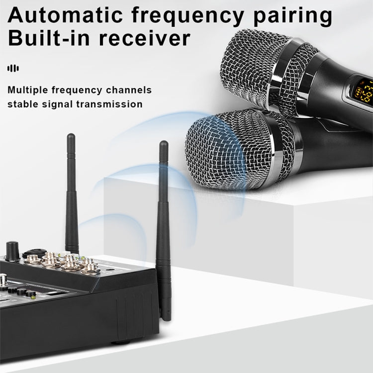 UF6-M 4 Way Mixer With Wireless Microphone Recording Small Live USB Bluetooth Reverberation Microphone(Black)