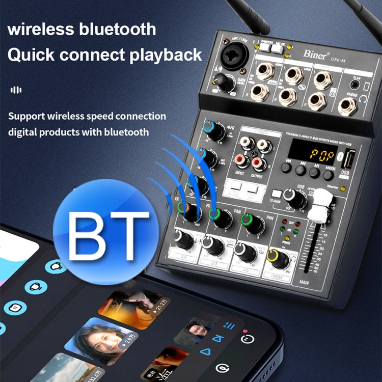 UF6-M 4 Way Mixer With Wireless Microphone Recording Small Live USB Bluetooth Reverberation Microphone(Black)