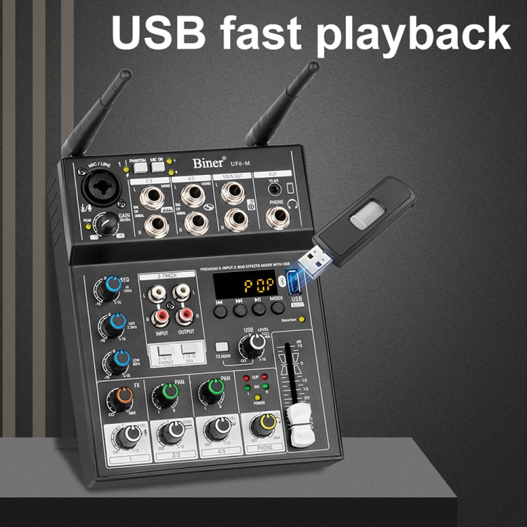 UF6-M 4 Way Mixer With Wireless Microphone Recording Small Live USB Bluetooth Reverberation Microphone(Black)