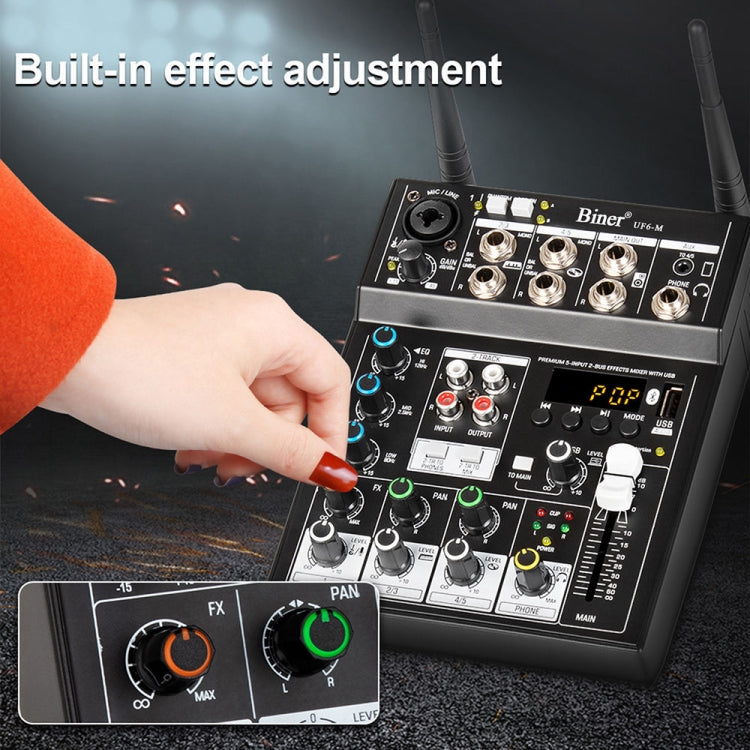 UF6-M 4 Way Mixer With Wireless Microphone Recording Small Live USB Bluetooth Reverberation Microphone(Black)