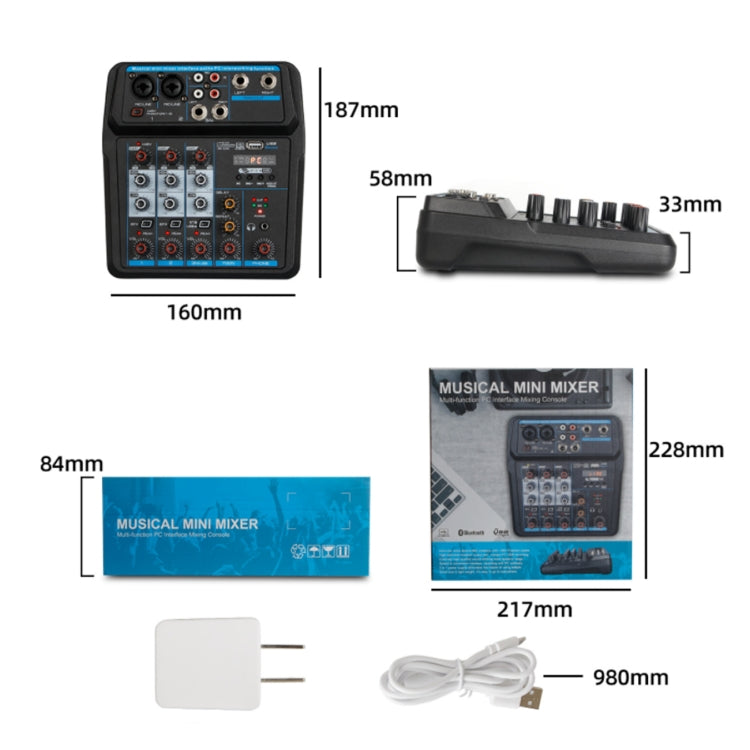 U4 Home Band Phone Recording Live USB 4 Channels With Sound Card Bluetooth Mixer(Black)