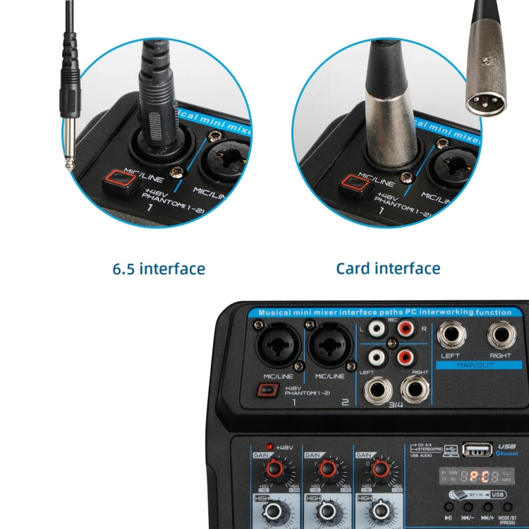 U4 Home Band Phone Recording Live USB 4 Channels With Sound Card Bluetooth Mixer(Black)
