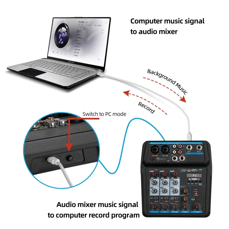U4 Home Band Phone Recording Live USB 4 Channels With Sound Card Bluetooth Mixer(Black)