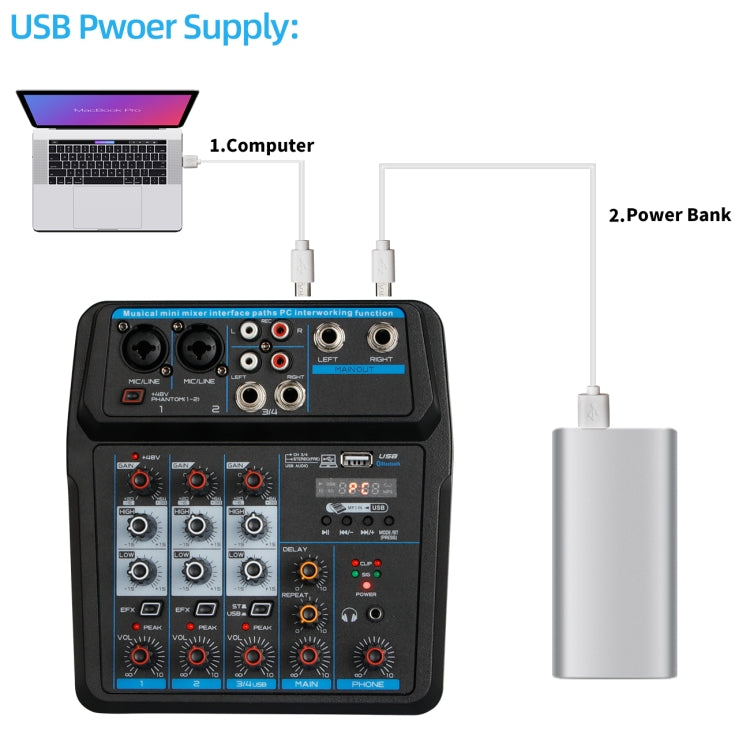 U4 Home Band Phone Recording Live USB 4 Channels With Sound Card Bluetooth Mixer(Black)