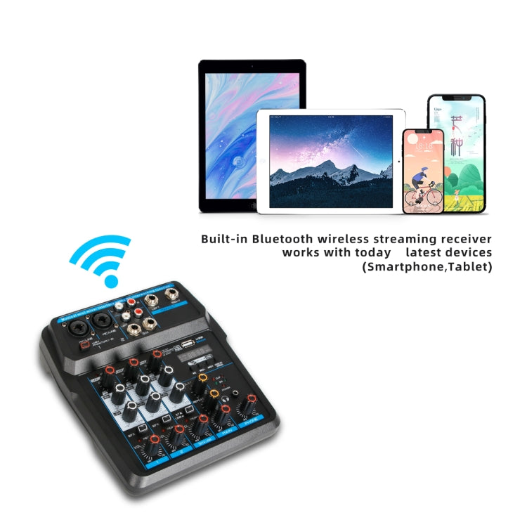 U4 Home Band Phone Recording Live USB 4 Channels With Sound Card Bluetooth Mixer(Black)