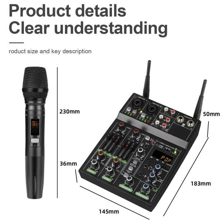UF4-M 4 Way Mixer With Recording Small Live USB Bluetooth Wireless Reverberation Microphone(Black)