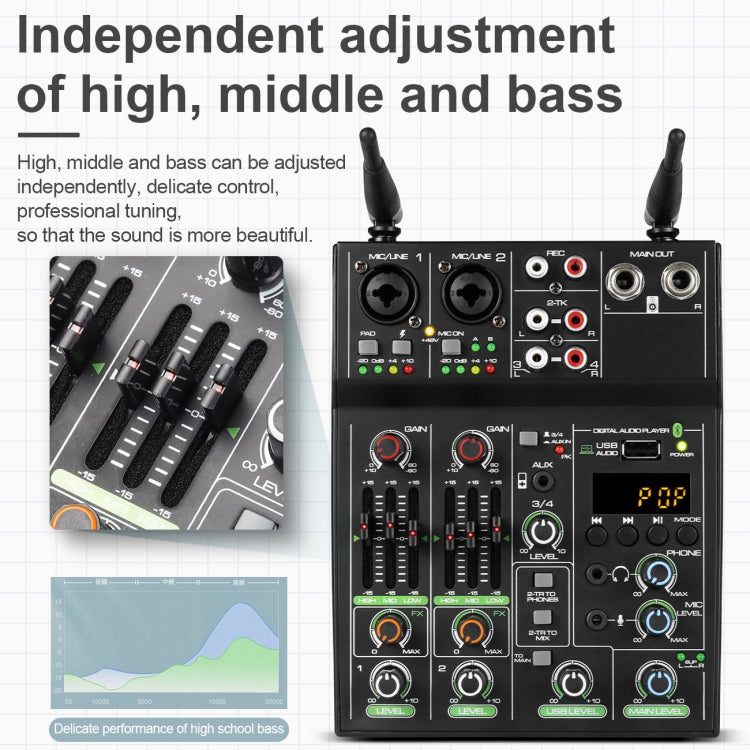 UF4-M 4 Way Mixer With Recording Small Live USB Bluetooth Wireless Reverberation Microphone(Black)
