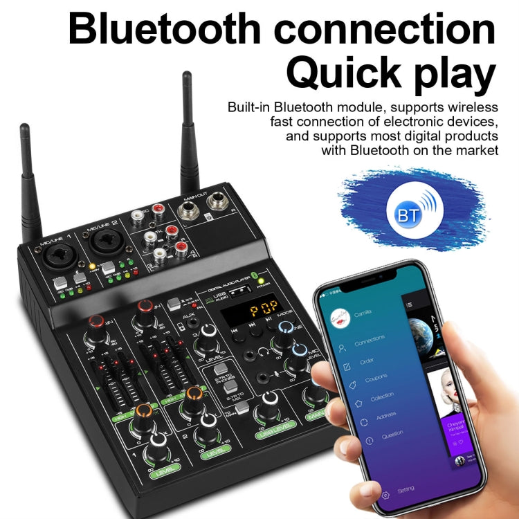 UF4-M 4 Way Mixer With Recording Small Live USB Bluetooth Wireless Reverberation Microphone(Black)