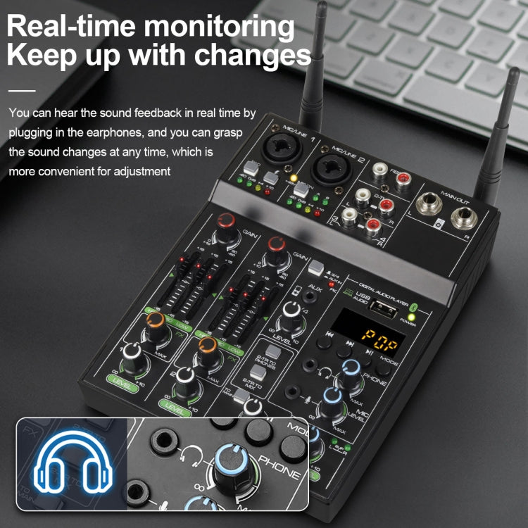 UF4-M 4 Way Mixer With Recording Small Live USB Bluetooth Wireless Reverberation Microphone(Black)