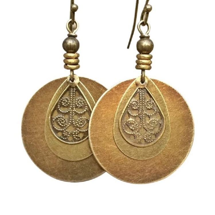 2 pairs Bohemian Vintage Ethnic Antique Circle Engraved Earrings(Bronze)
